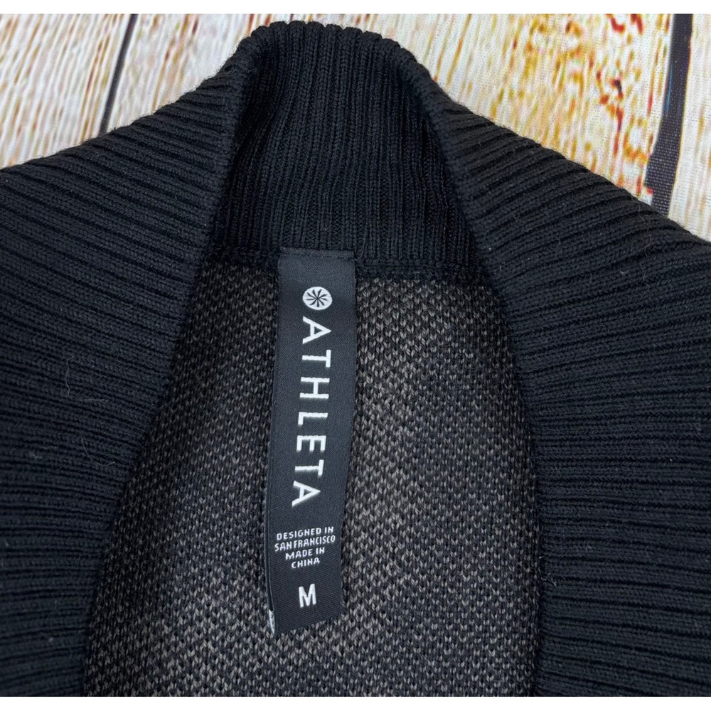 Athleta Mock Neck Sweater Size‎ Medium Black Gray Merino Wool Blend Jacquard - Picture 7 of 9